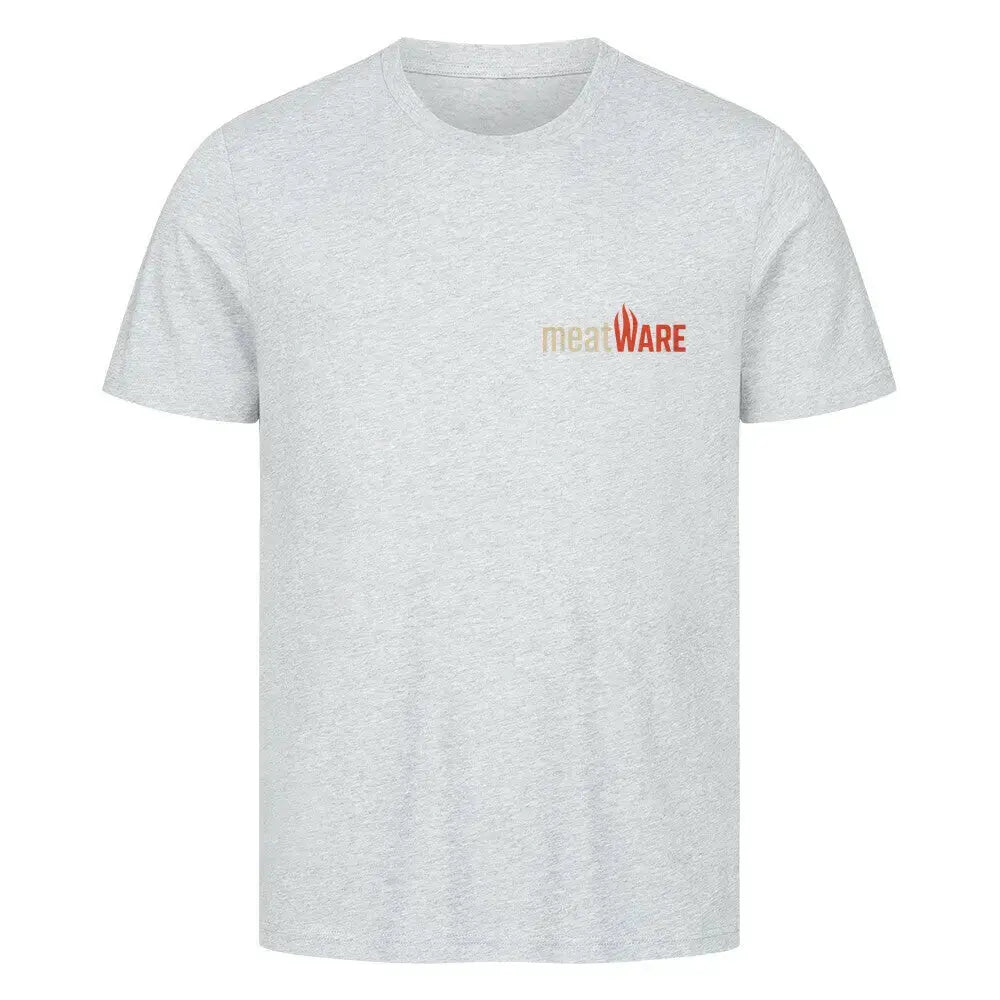 Premium T-Shirt meatWARE Logo – Shirts & More mit Geschmack | Front & Back Print – Motivdruck in Heather Grey
