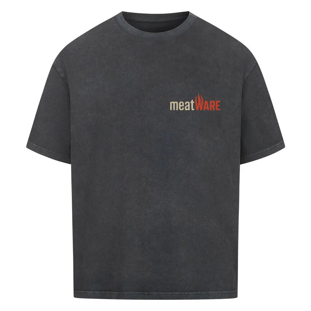 Oversized Shirt meatWARE Logo – Heavy Cotton | Front & Back Print – Motivdruck in Washed Black
