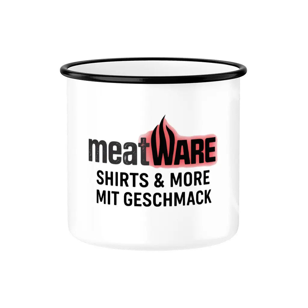meatWARE Logo – Emaille Tasse – Motivdruck in Schwarz