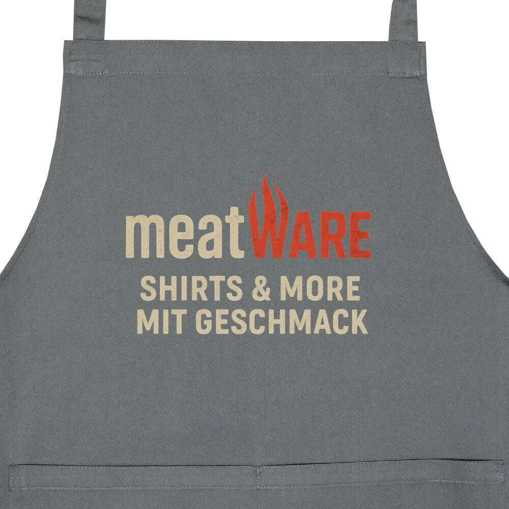 meatWARE Grill- & Kochschürze – Motivdruck in Anthrazit, Nahaufnahme