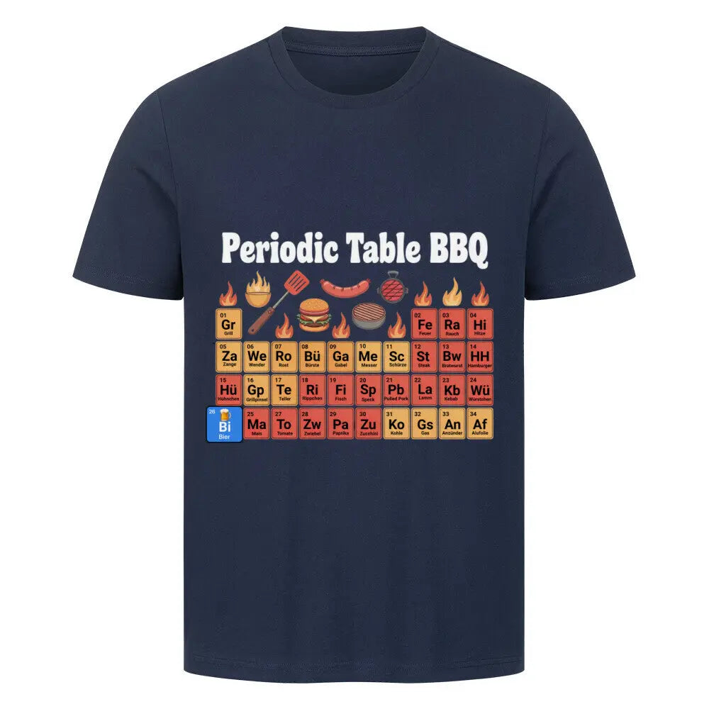 Periodic Table BBQ Shirt – Lustiges Grill & Chemie T-Shirt – Motivdruck in French Navy