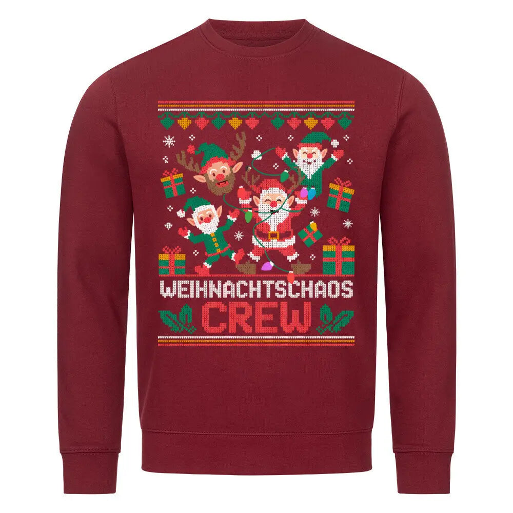 Weihnachtschaos Crew – Ugly Christmas Sweatshirt – Motivdruck in Burgunder