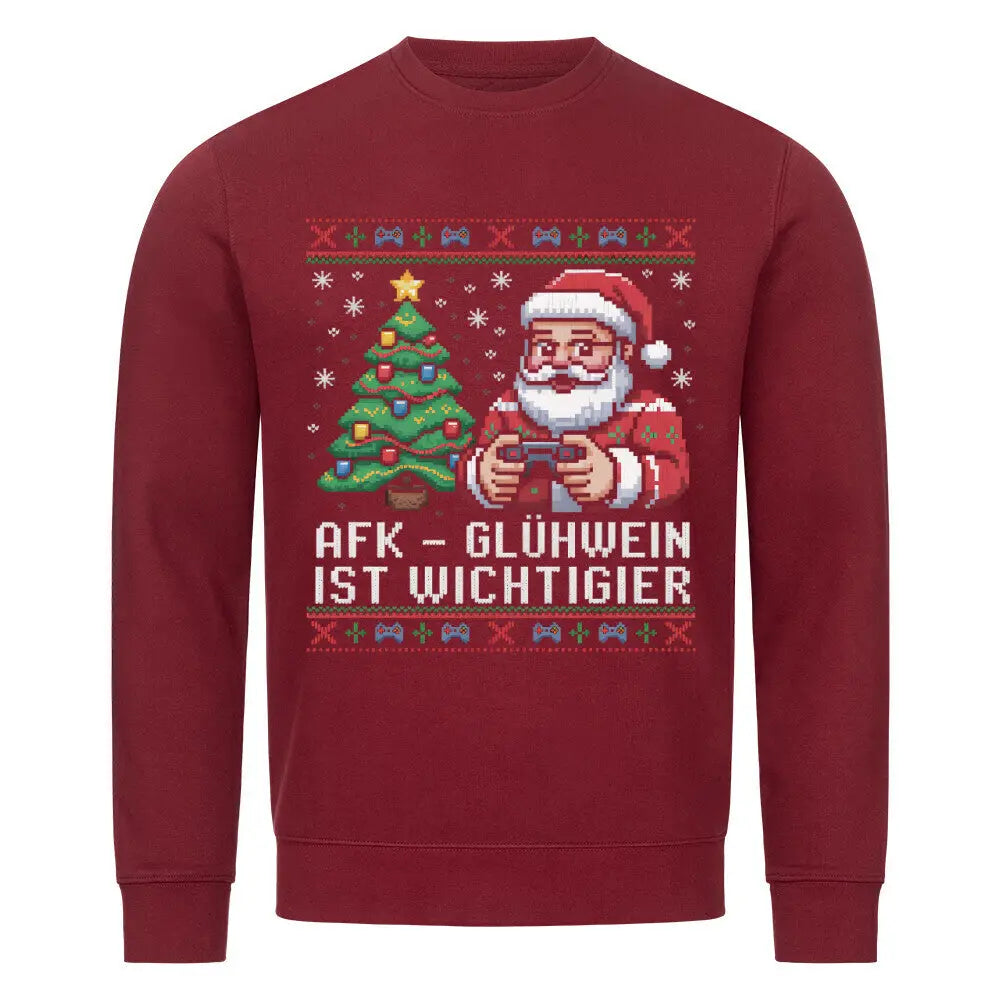 AFK - Glühwein ist wichtiger - Ugly Christmas Sweatshirt – Motivdruck in Burgunder