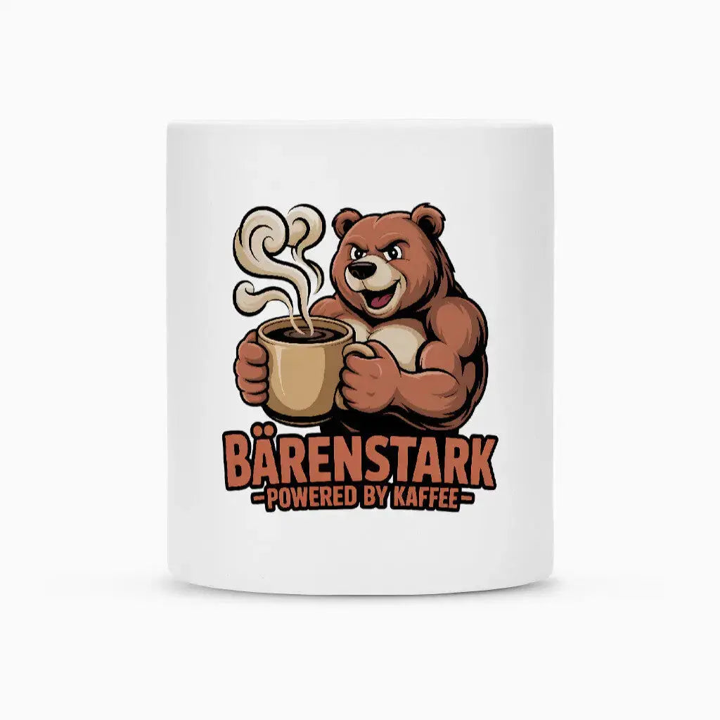 BÄRENSTARK – Powered by Kaffee | Keramik-Tasse (300 ml) – Motivdruck in Weiß