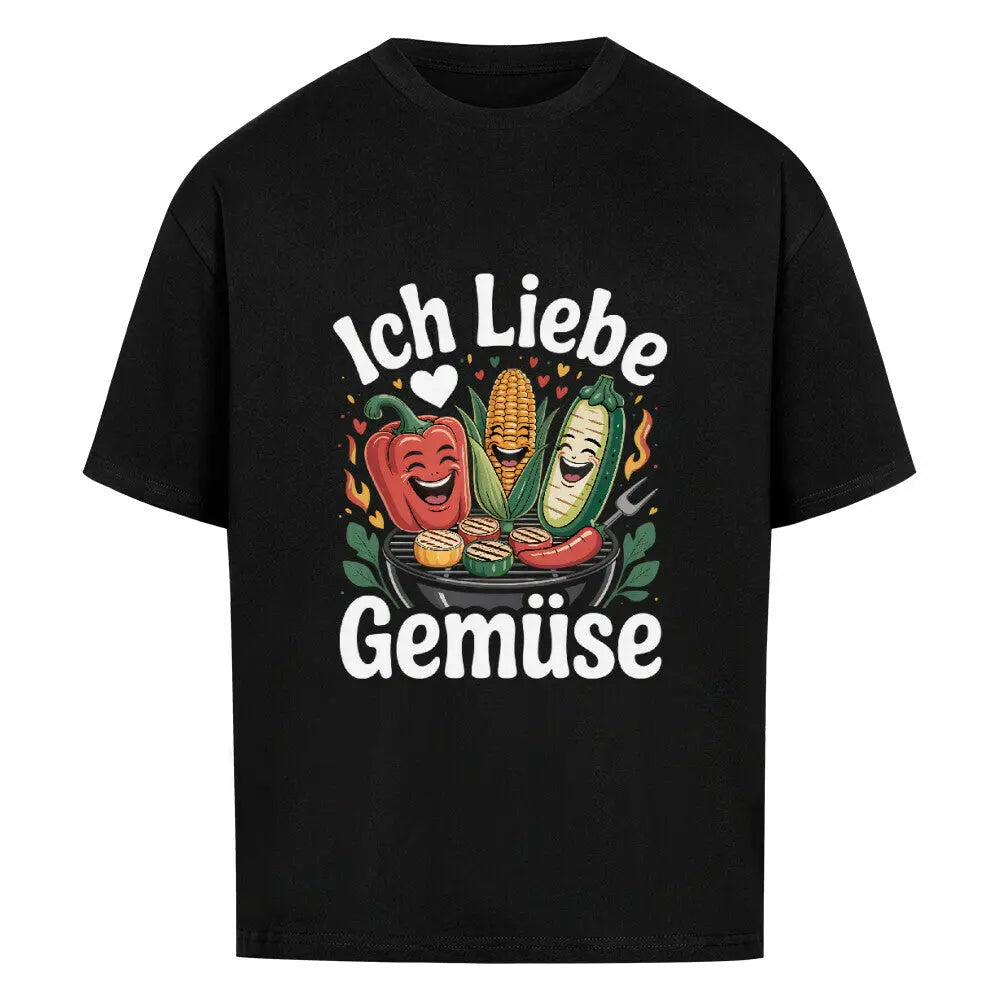 Ich Liebe Gemüse – Oversized Shirt – Motivdruck in Schwarz