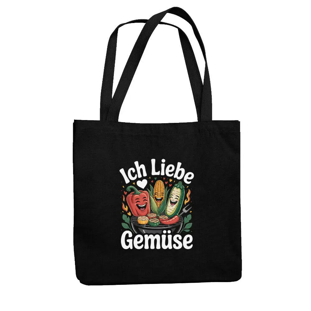 Jutebeutel Ich Liebe Gemüse – Lustige Stofftasche & Geschenk für Grillmeister – Motivdruck in Schwarz