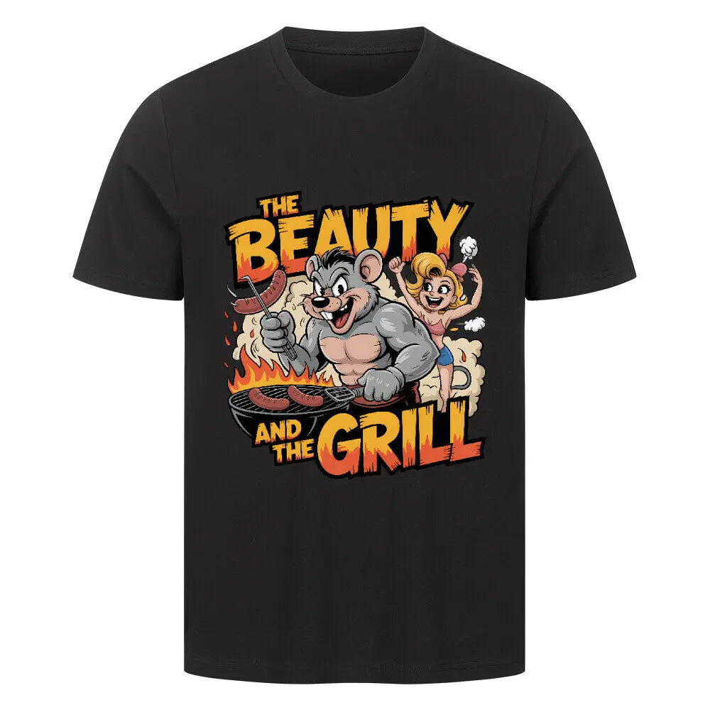 The Beauty and the Grill – Premium T-Shirt – Motivdruck in Schwarz