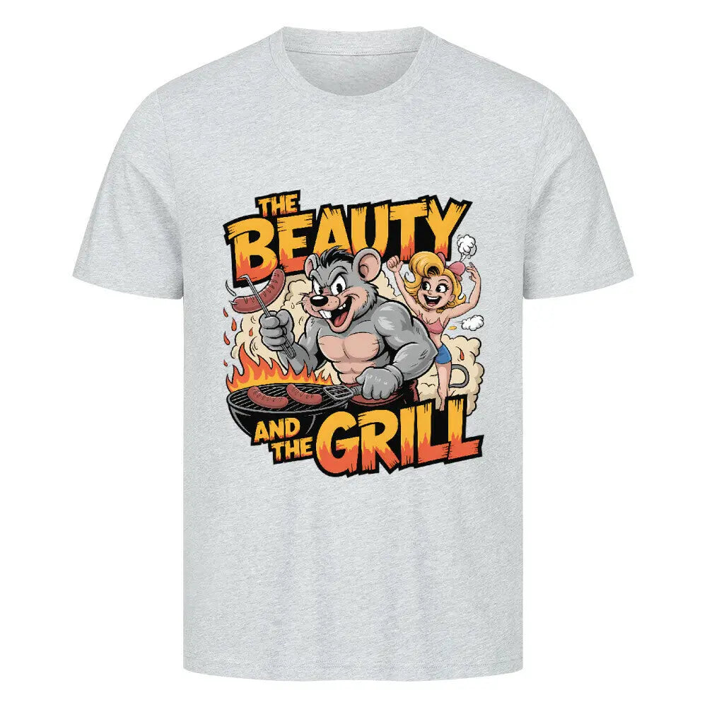 The Beauty and the Grill – Premium T-Shirt – Motivdruck in Heather Grey