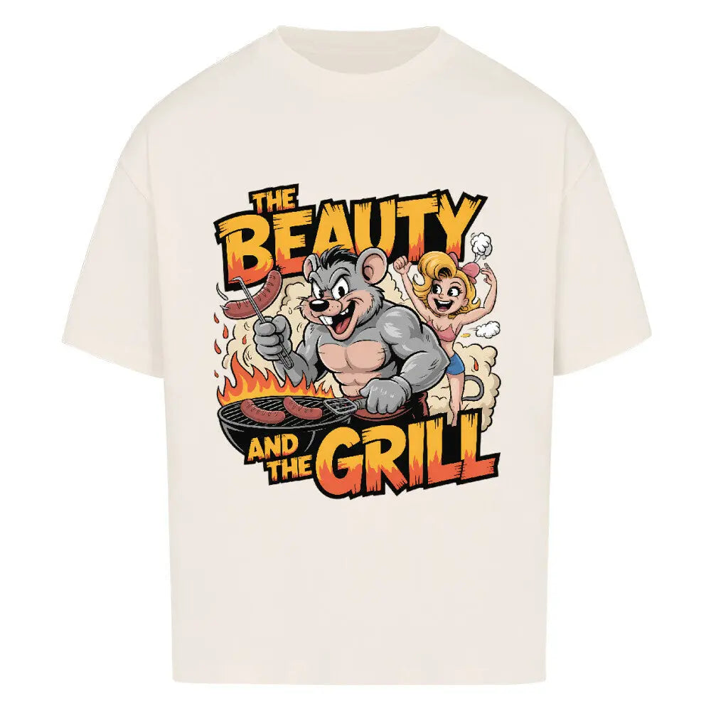 The Beauty and the Grill – Oversized Premium Shirt – Motivdruck in Natural Raw