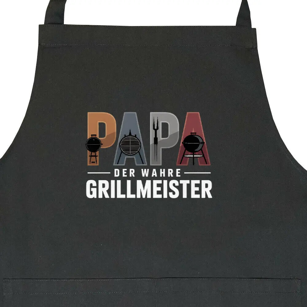 PAPA GRILLMEISTER – Grillschürze – Motivdruck in Schwarz, Nahaufnahme