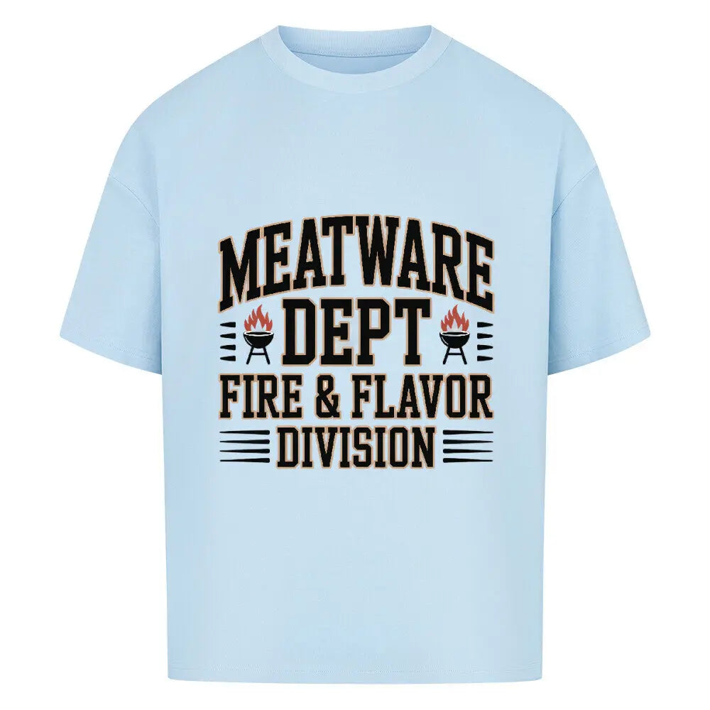 MEATWARE DEPT – Fire & Flavor Division Oversized Shirt – Motivdruck in Babyblau