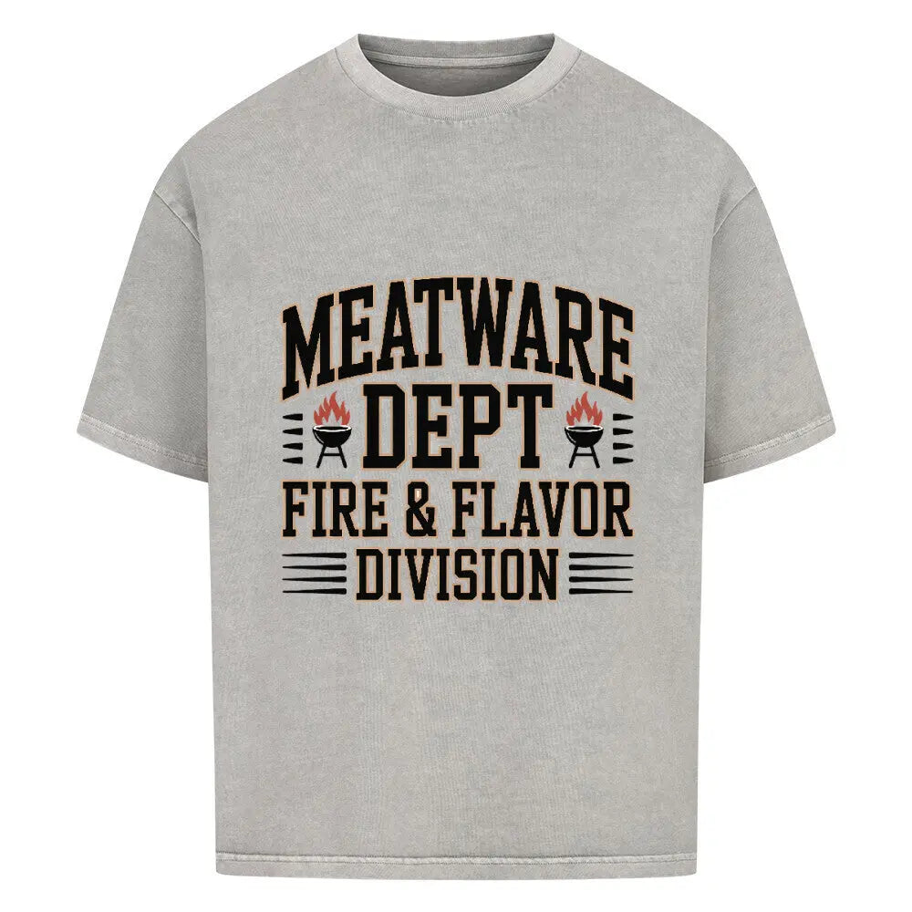 MEATWARE DEPT – Fire & Flavor Division Oversized Shirt – Motivdruck in Washed Grey
