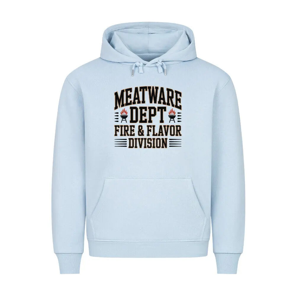 MEATWARE DEPT – Fire & Flavor Division Hoodie – Motivdruck in Babyblau