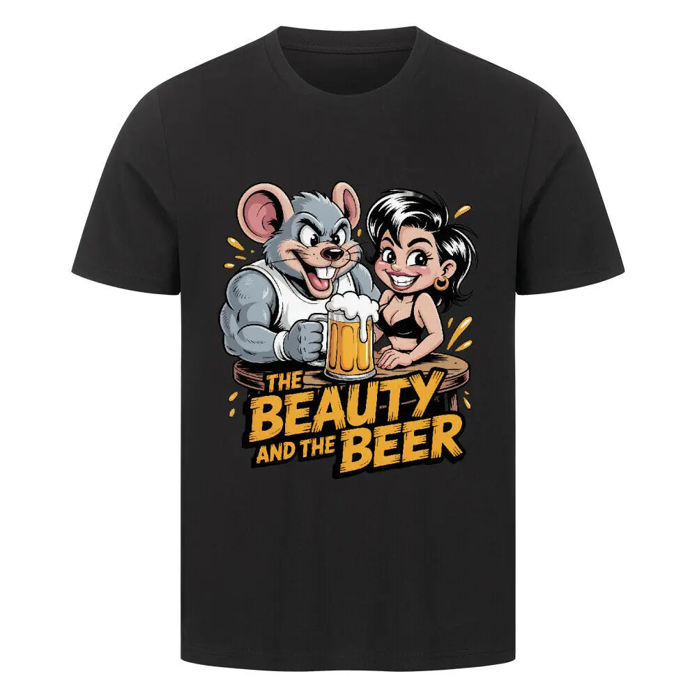 THE BEAUTY AND THE BEER – Premium T-Shirt – Motivdruck in Schwarz