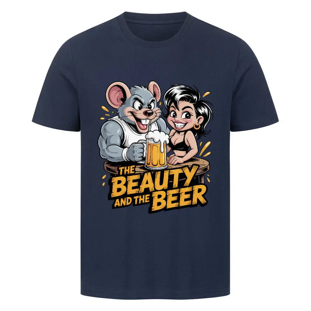 THE BEAUTY AND THE BEER – Premium T-Shirt – Motivdruck in French Navy
