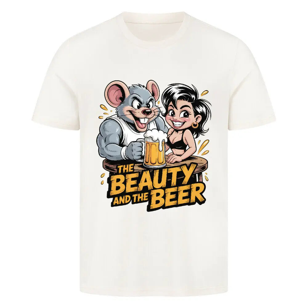 THE BEAUTY AND THE BEER – Premium T-Shirt – Motivdruck in Natural Raw