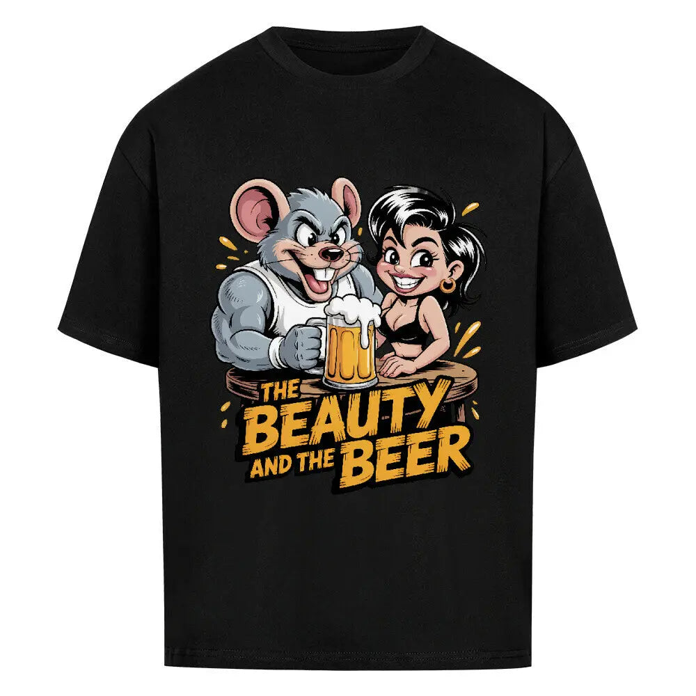 THE BEAUTY AND THE BEER – Oversized Shirt – Motivdruck in Schwarz