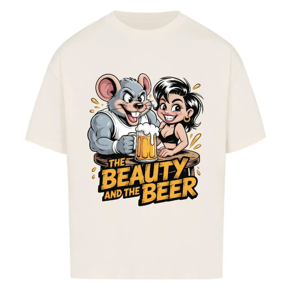 THE BEAUTY AND THE BEER – Oversized Shirt – Motivdruck in Natural Raw