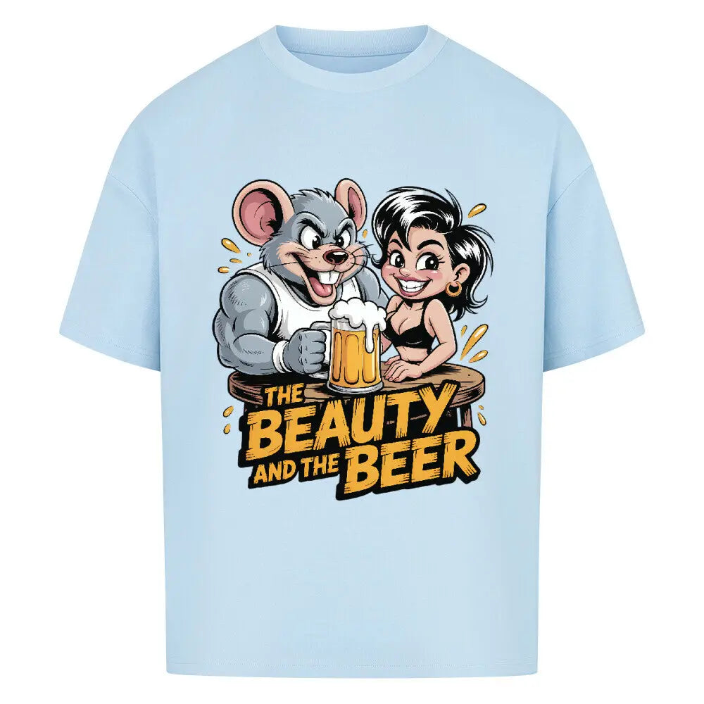 THE BEAUTY AND THE BEER – Oversized Shirt – Motivdruck in Babyblau