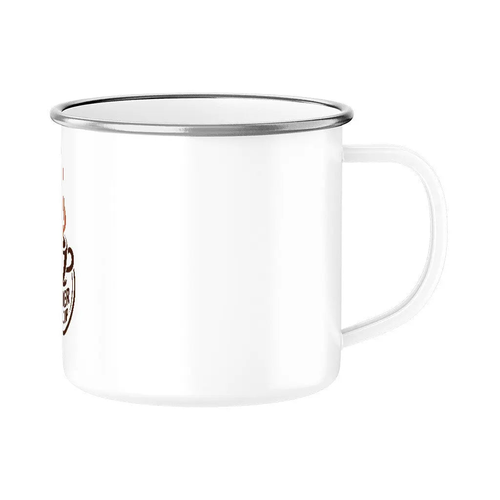 Smoker Fuel Cup – Emaille Tasse (300 ml) – Motivdruck in Silber, Nahaufnahme