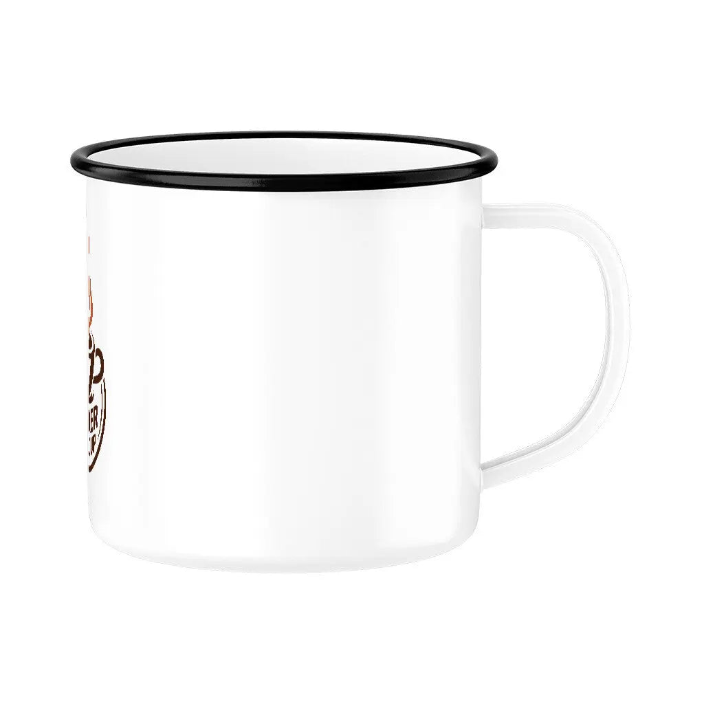 Smoker Fuel Cup – Emaille Tasse (300 ml) – Motivdruck in Schwarz, Nahaufnahme
