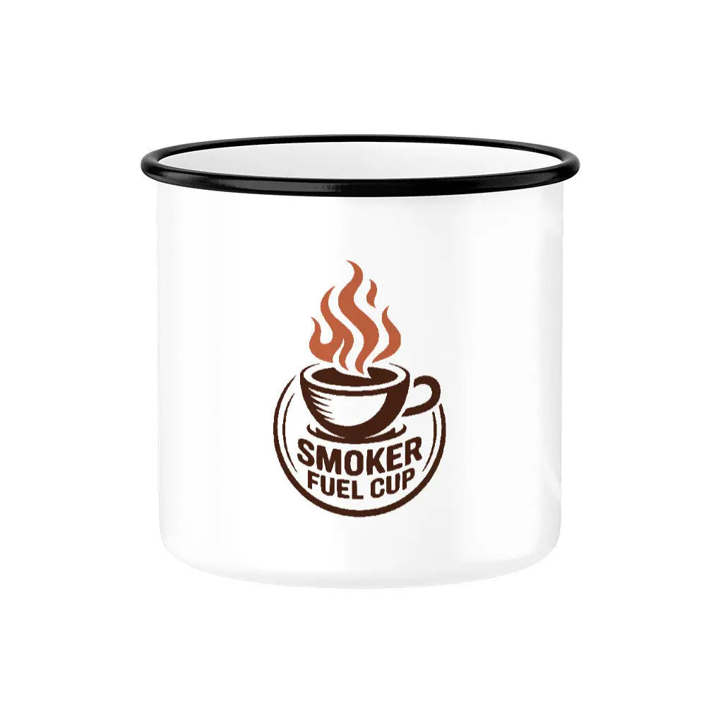 Smoker Fuel Cup – Emaille Tasse (300 ml) – Motivdruck in Schwarz
