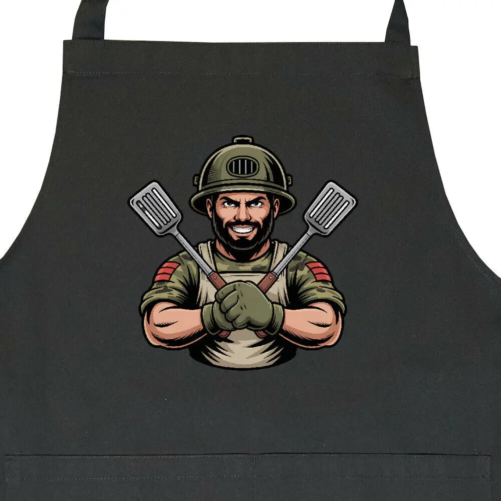 Küchenkommando – Operation Steakforce | Grillschürze – Motivdruck in Schwarz, Nahaufnahme