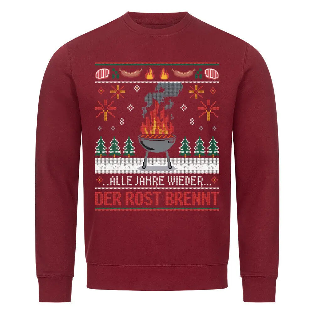 Alle Jahre wieder… der Rost brennt – Ugly BBQ Christmas Sweatshirt – Motivdruck in Burgunder