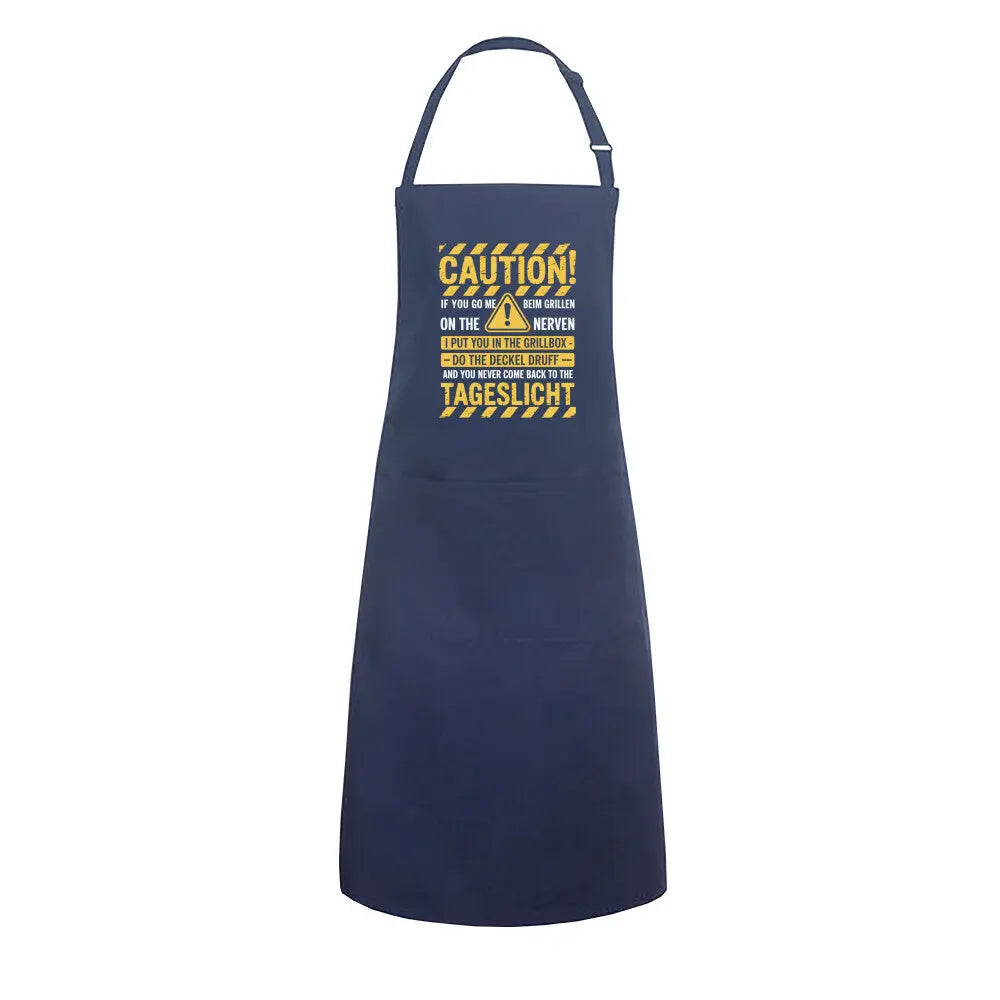 Caution! – Warnschild-Grillschürze – Motivdruck in Navy