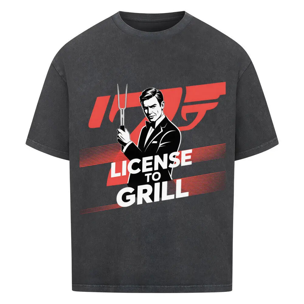License to Grill – Oversized BBQ Shirt – Motivdruck in Washed Black