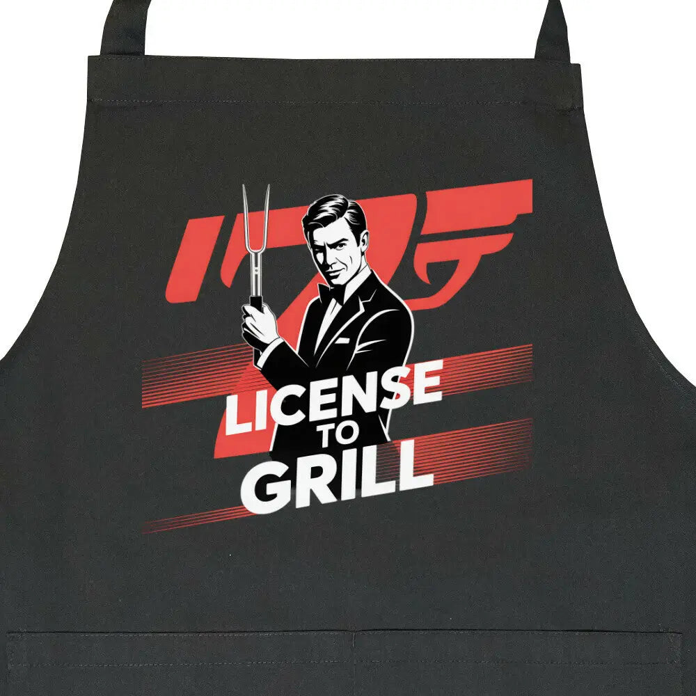 License to Grill – Premium Grillschürze – Motivdruck in Schwarz, Nahaufnahme