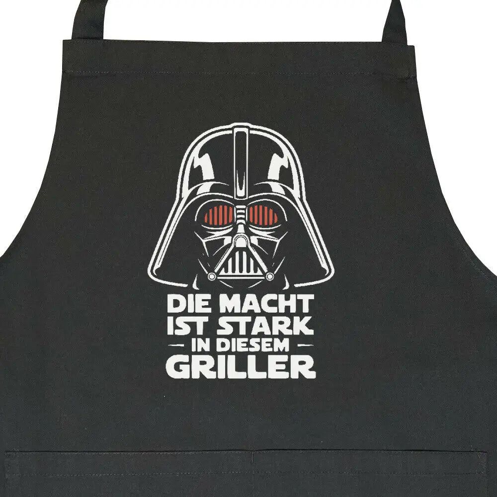 Die Macht ist stark in diesem Griller – Grillschürze – Motivdruck in Schwarz, Nahaufnahme