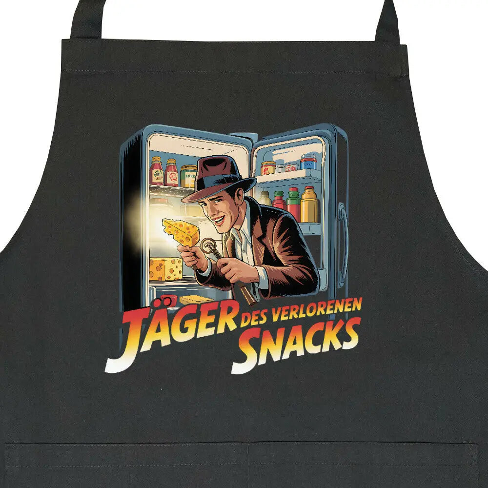 Jäger des verlorenen Snacks – Grillschürze – Motivdruck in Schwarz, Nahaufnahme