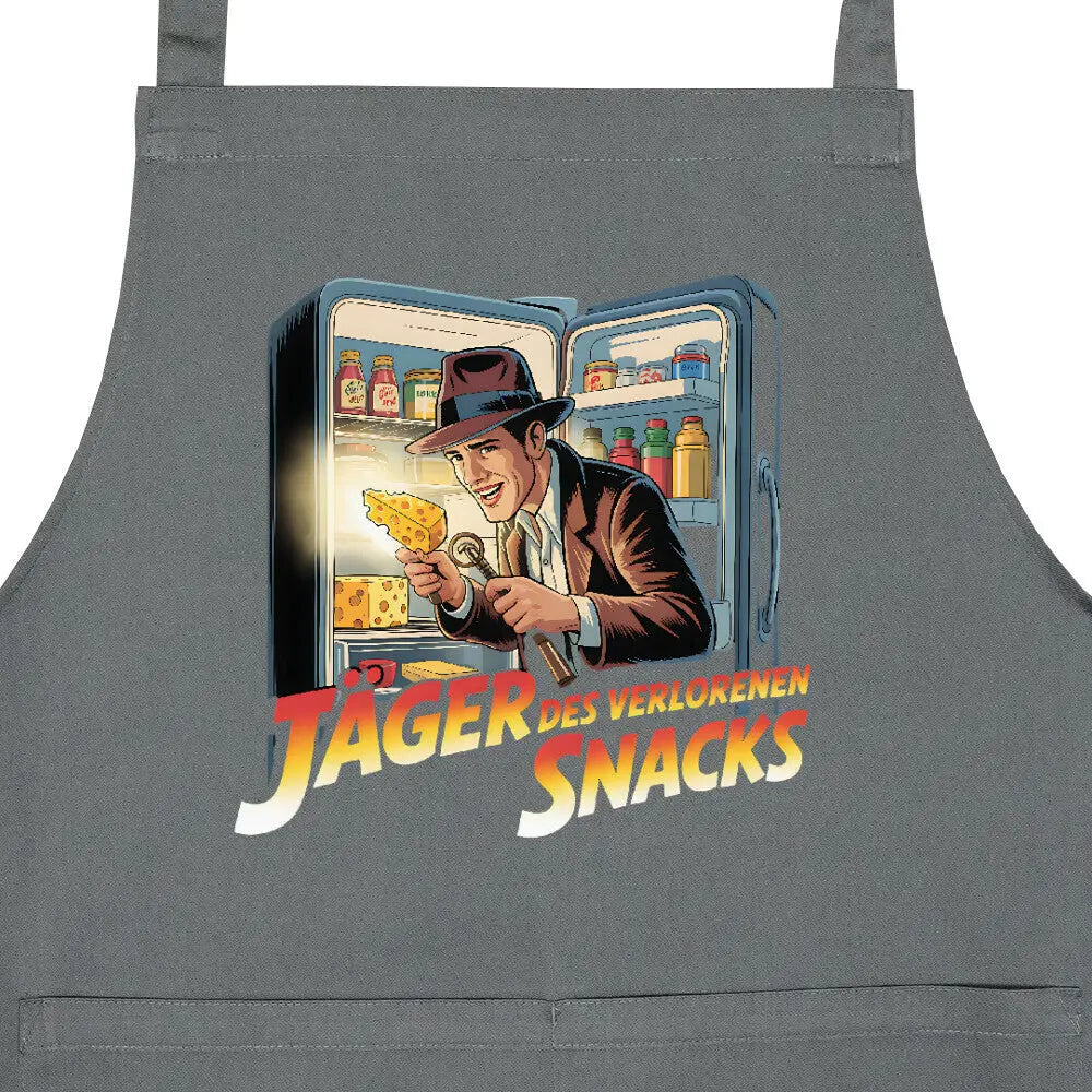 Jäger des verlorenen Snacks – Grillschürze – Motivdruck in Anthrazit, Nahaufnahme