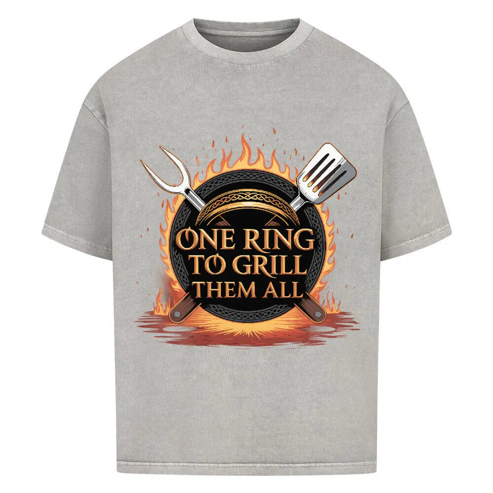One Ring to Grill Them All – Oversized Shirt – Motivdruck in Washed Grey