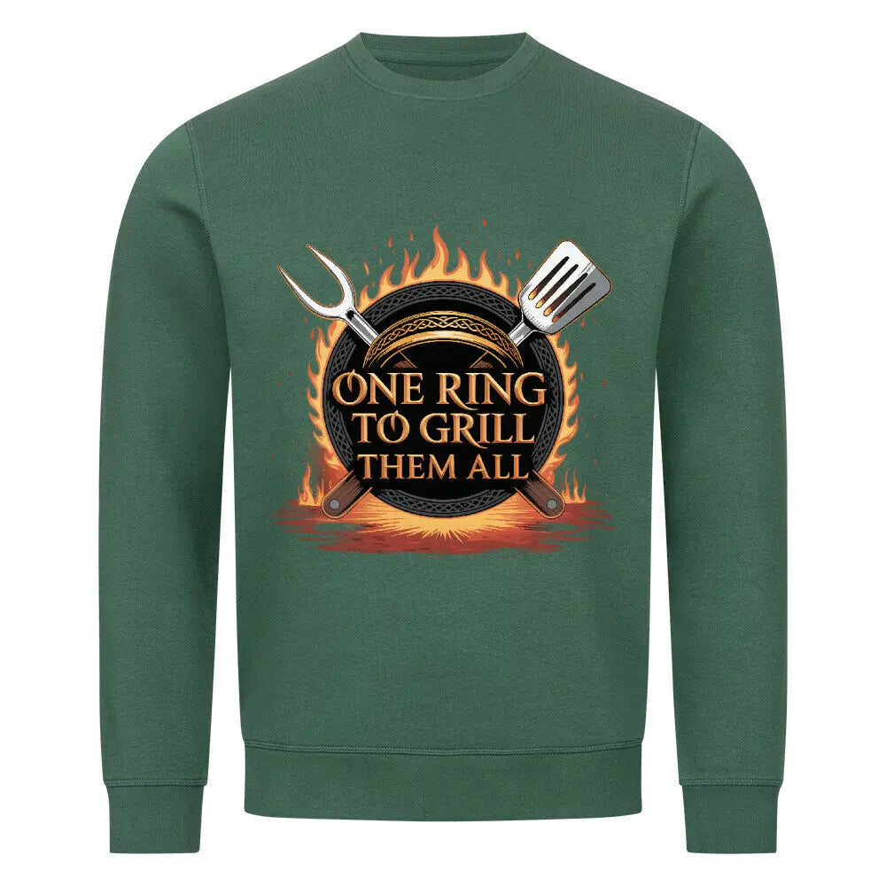 ONE RING TO GRILL THEM ALL – Das Premium-Sweatshirt für wahre Grill-Legenden – Motivdruck in Varsity Green