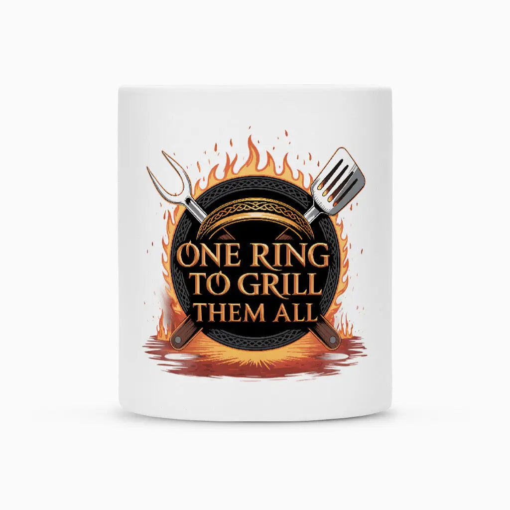 ONE RING TO GRILL THEM ALL – Die epische Grill-Tasse für wahre BBQ-Legenden – Motivdruck in Weiß