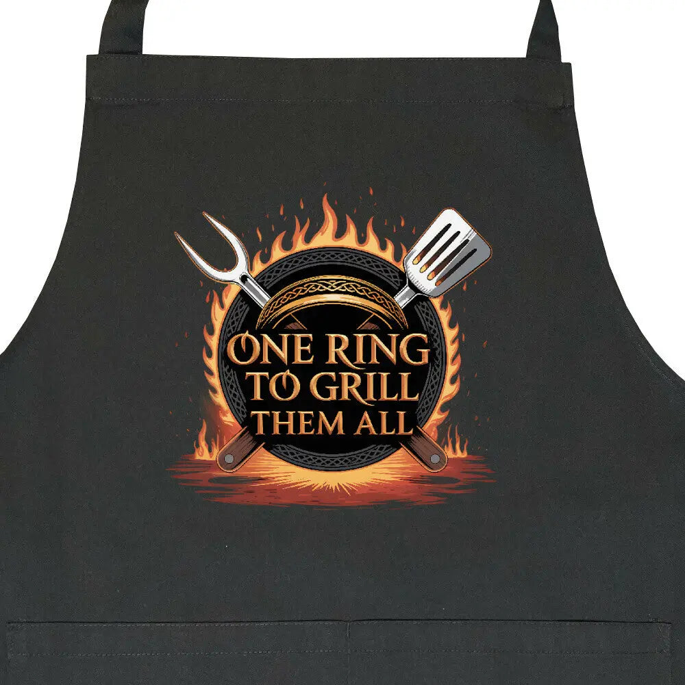 ONE RING TO GRILL THEM ALL – jetzt als legendäre Grillschürze – Motivdruck in Schwarz, Nahaufnahme