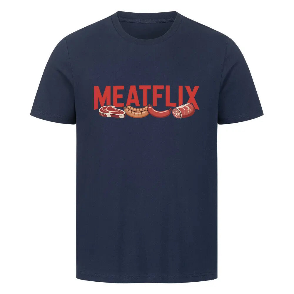 MEATFLIX – Premium T-Shirt – Motivdruck in French Navy