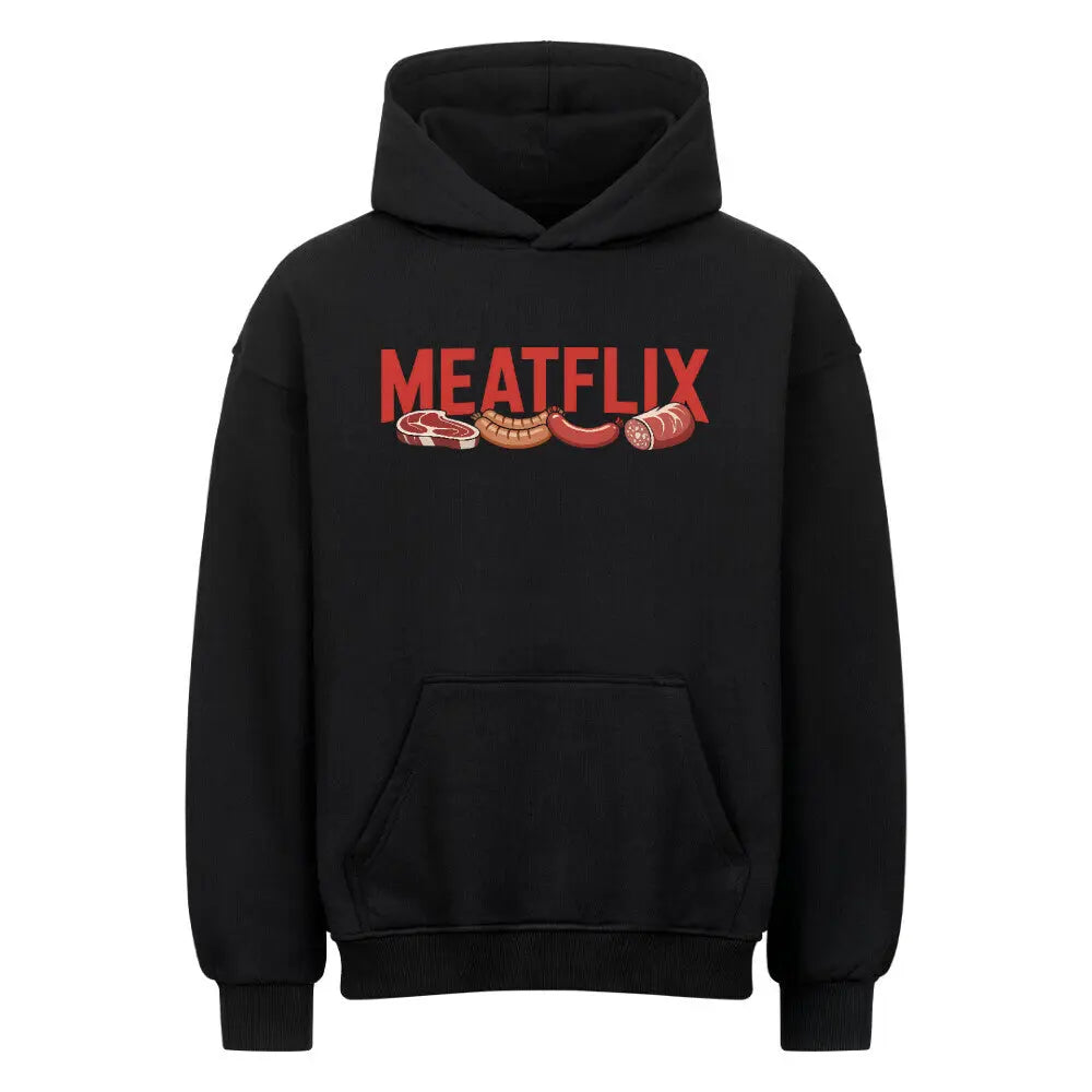MEATFLIX – Oversized Hoodie – Motivdruck in Schwarz