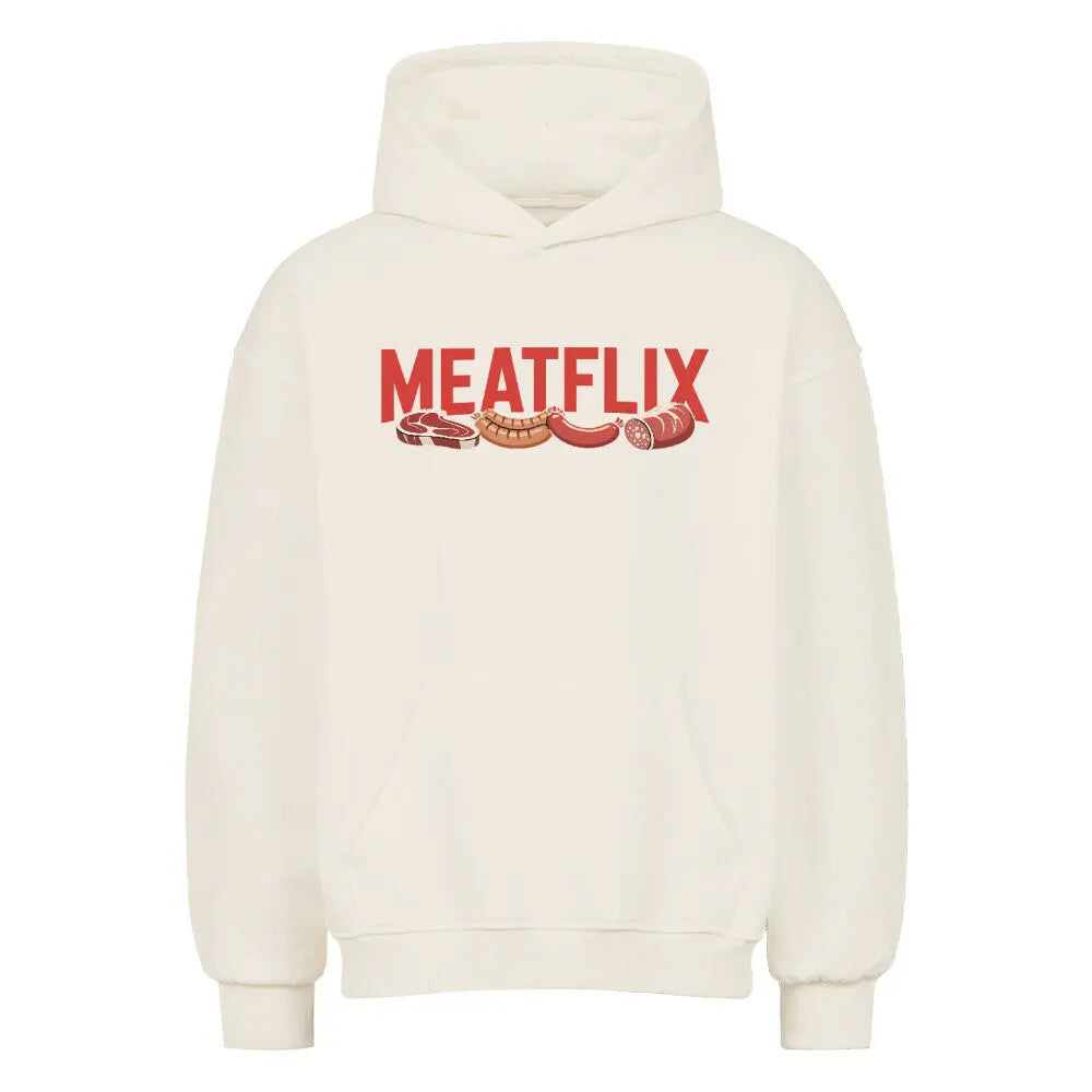 MEATFLIX – Oversized Hoodie – Motivdruck in Natural Raw