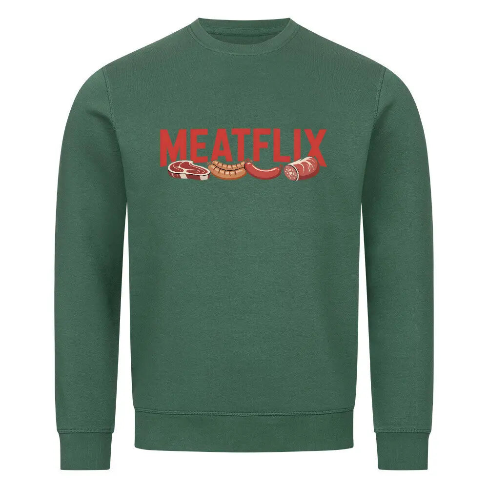 MEATFLIX – Premium Organic Sweatshirt – Motivdruck in Varsity Green
