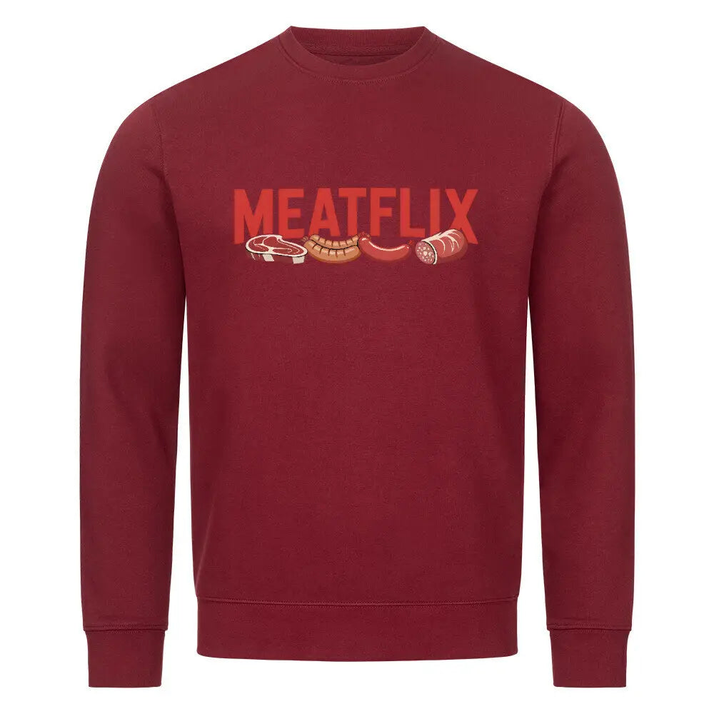 MEATFLIX – Premium Organic Sweatshirt – Motivdruck in Burgunder