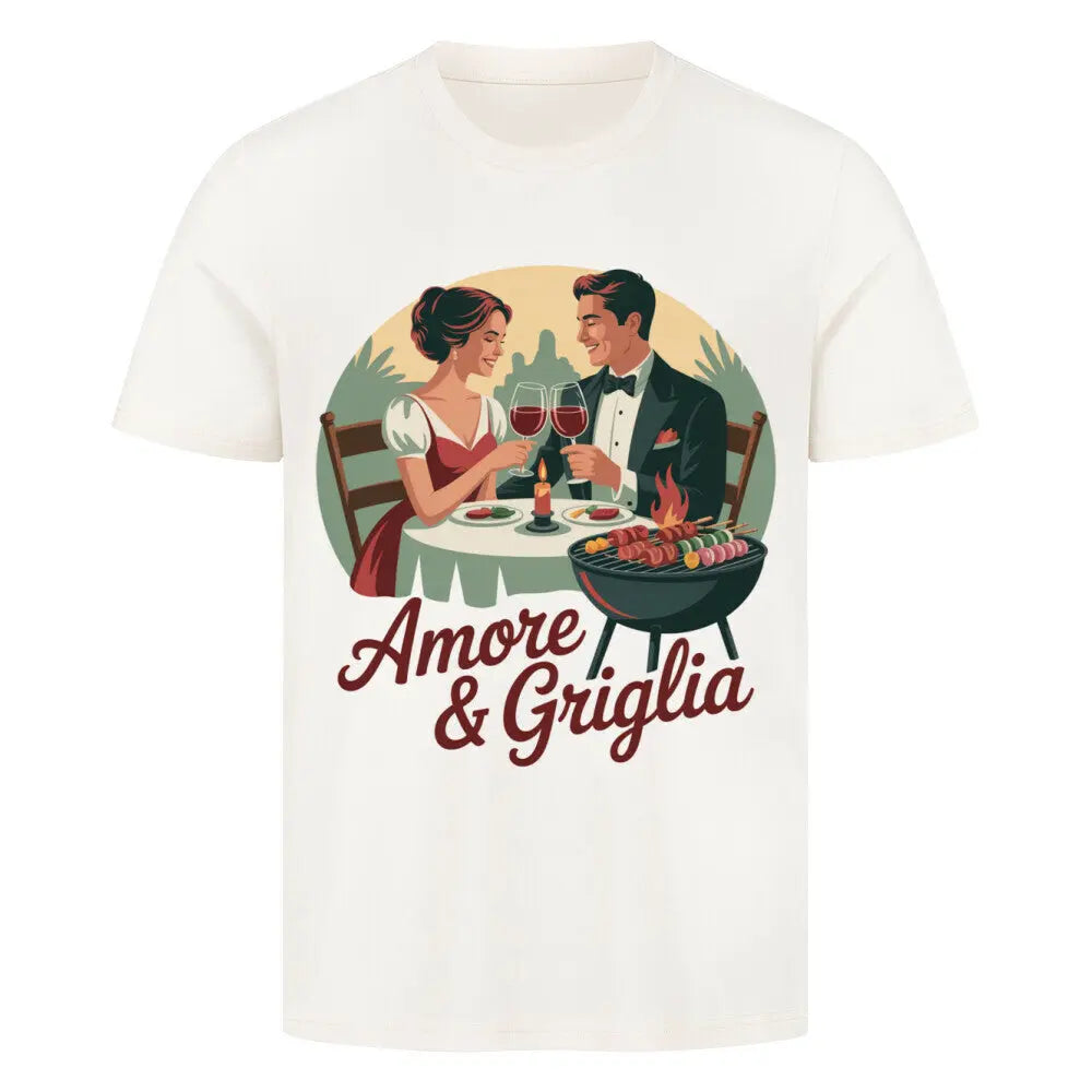Amore & Griglia – Premium T-Shirt für alle, die Liebe & Grillen feiern – Motivdruck in Natural Raw