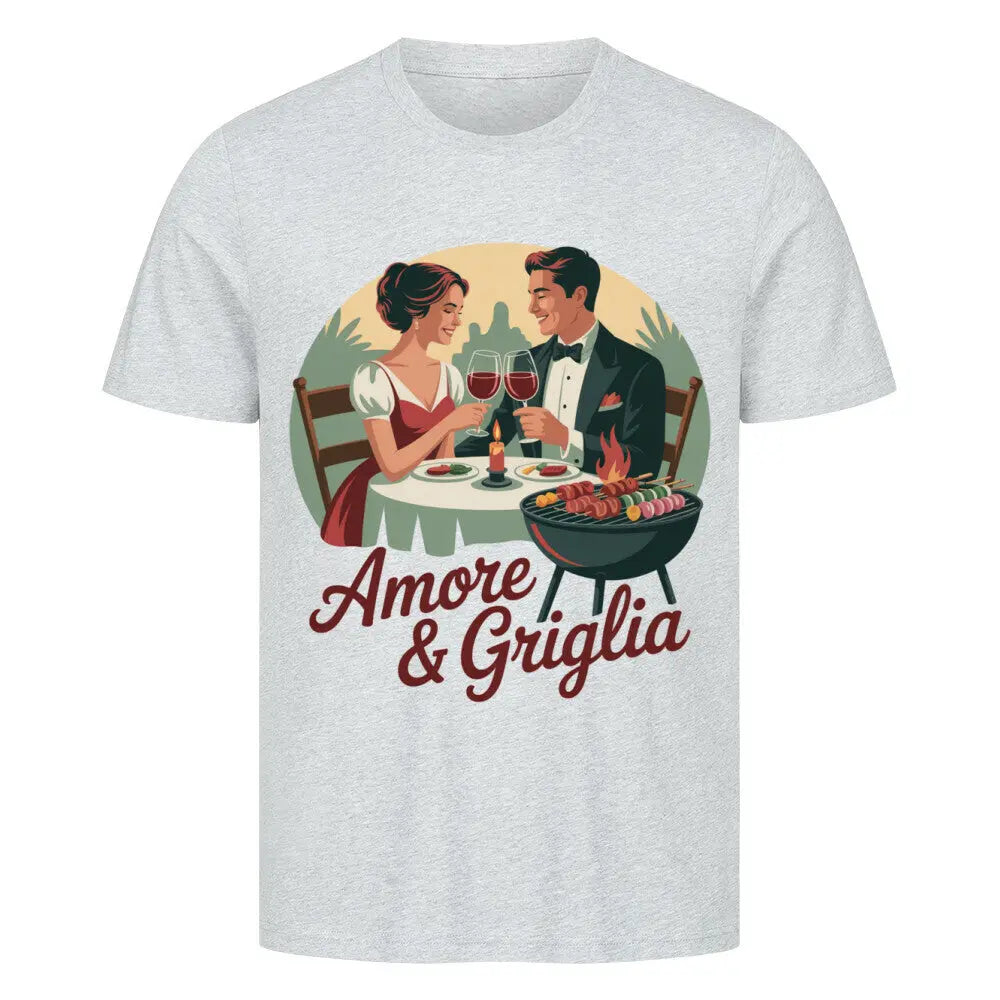 Amore & Griglia – Premium T-Shirt für alle, die Liebe & Grillen feiern – Motivdruck in Heather Grey