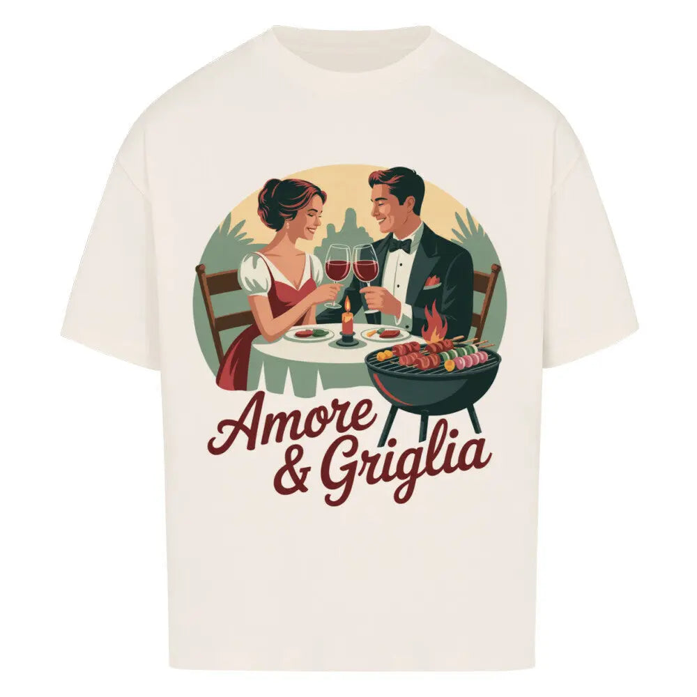 Amore & Griglia – Oversized Shirt für echte Genießer & Romantiker – Motivdruck in Natural Raw