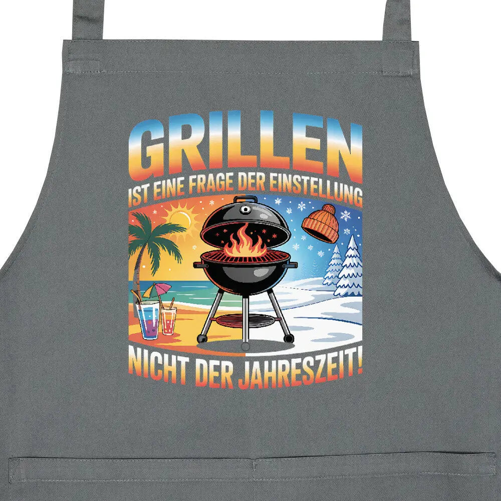 Grillen ist keine Jahreszeit – Grillschürze – Motivdruck in Anthrazit, Nahaufnahme