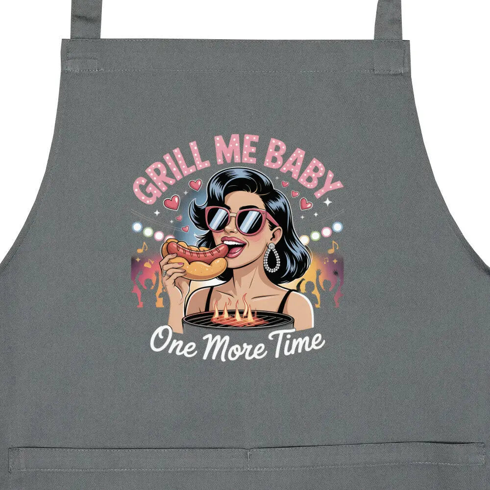 Grill Me Baby One More Time – Grillschürze – Motivdruck in Anthrazit, Nahaufnahme