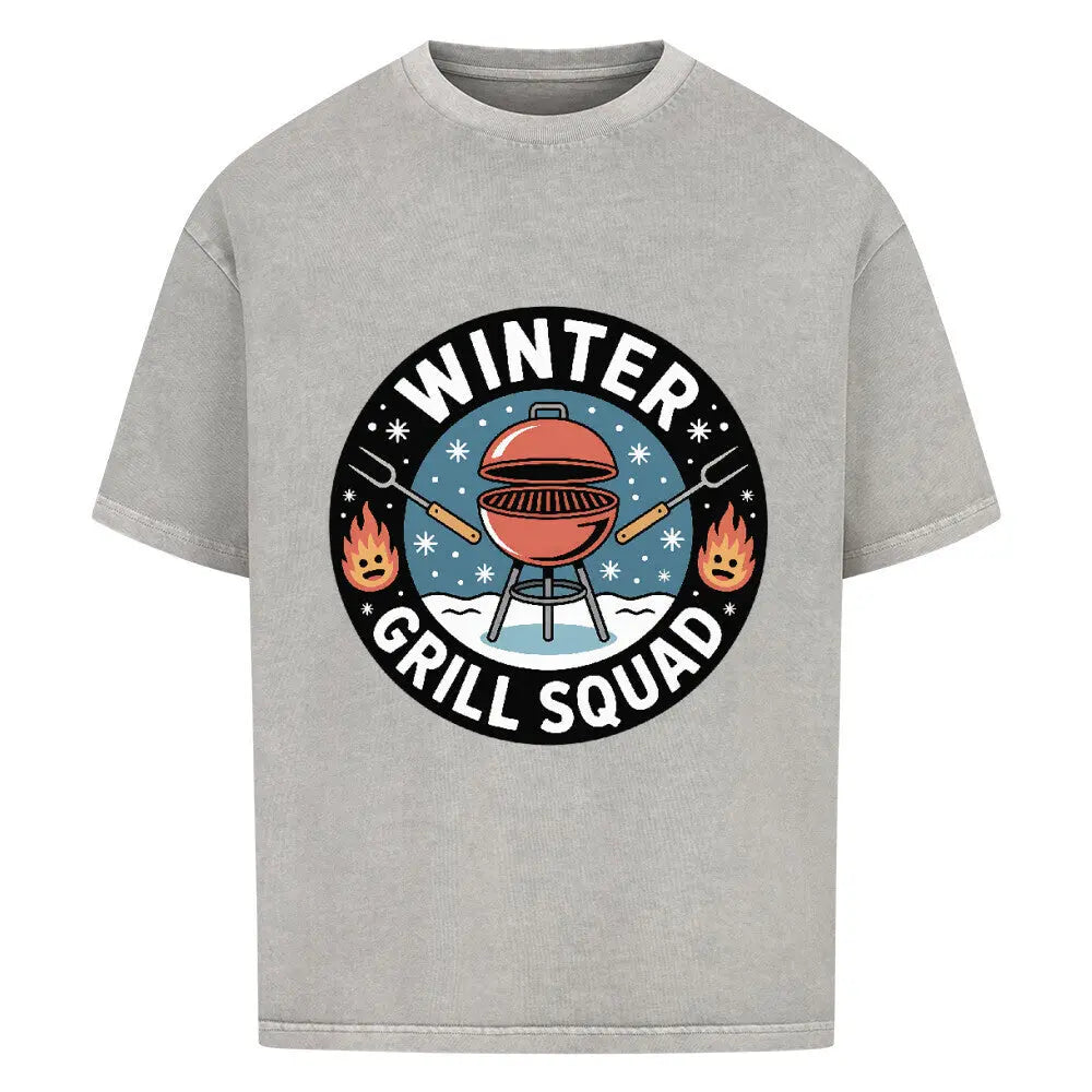Winter Grill Squad – Oversized Shirt – Motivdruck in Washed Grey