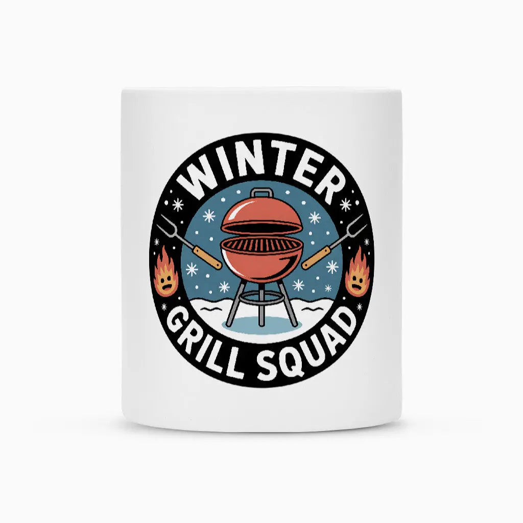 Winter Grill Squad – Keramik-Tasse – Motivdruck in Weiß